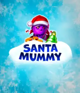  Experience the whimsical "Santa Mummy" slot game by Belatra, highlighting a Santa-clad mummy decked out in festive holiday attire. This vibrant image captures the mummy with a bright purple hue, wearing a Santa hat, against a backdrop of snowy blue with frosty snowflakes. The game's title, "Santa Mummy," is prominently displayed in large, cool blue letters.